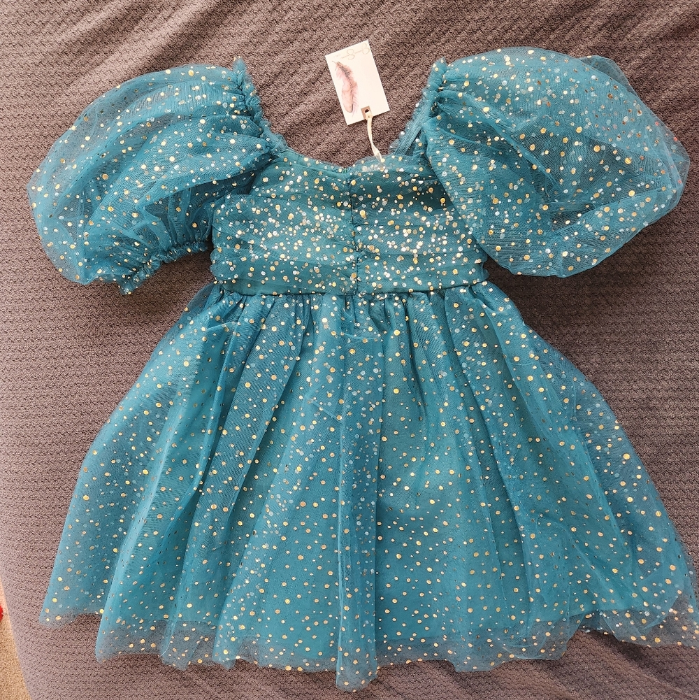 Jessica Simpson Teal Dress with Gold Glitter
